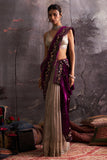 BROWN CRUSH ORGANZA TISSUE & PURPLE VELVET EMBROIDERED SAREE SET (4 PCS)