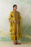 LIME GREEN CHANDERI EMB. KASHMIRA KURTA SET (3 PCS)
