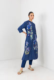 MIDNIGHT INDIGO SILK CHANDERI FLORAL PRINTED TUNIC (1 PC)