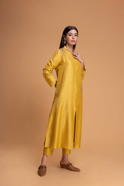 MUSTARD VISC. DUPION EMB. KURTA (2 PCS)