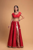 RED BROCADE LEHENGA SET (3 PCS)