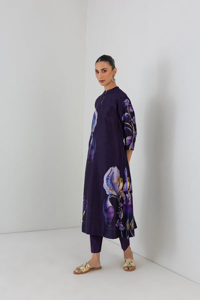 EGGPLANT PURPLE DUPION IRIS LILY PRINTED TUNIC (1 PC)