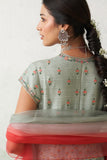 AQUA DUPION PRINTED & EMB. ANARKALI SET (2 PCS)