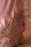 OLD ROSE ORGANZA HAND ENBROIDERED SCALLOP SAREE SET (2 PCS)