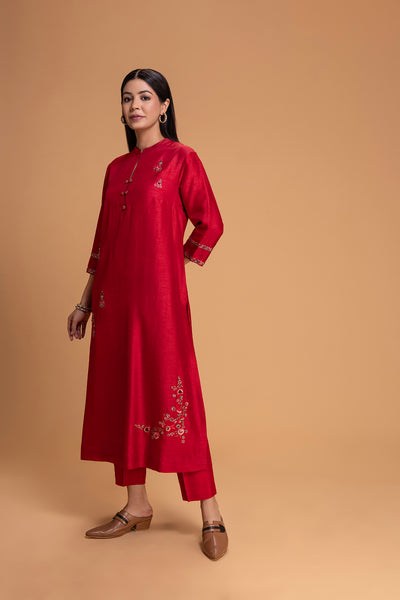 RED DUPION EMB. KURTA SET (2 PCS)