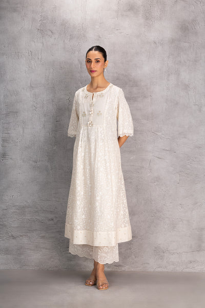 IVORY CHANDERI CHIKANKARI TUNIC (1 PC)