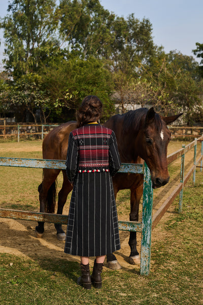 BLACK HANDWOVEN COTTON LONG JACKET (1 PC)