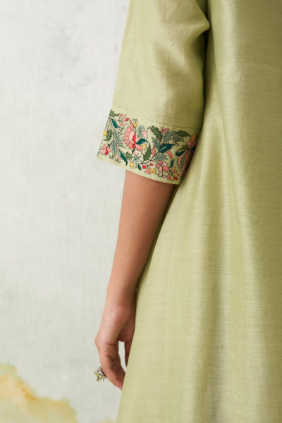 MINT GREEN CHANDERI KASHMIRI EMB. CAPE & DRESS SET (3 PCS)