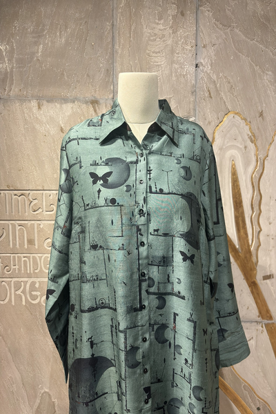 GREEN DUPION PRINTED TUNIC ( AJPC-17B) (1 PC)