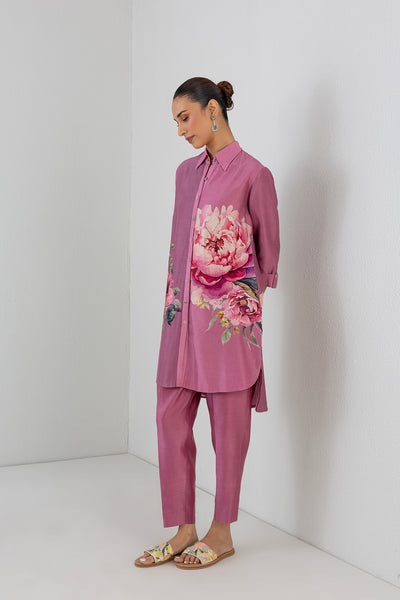 BLUSH PINK SILK CHANDERI PEONY FLOWER PRINTED SHIRT (1 PC)