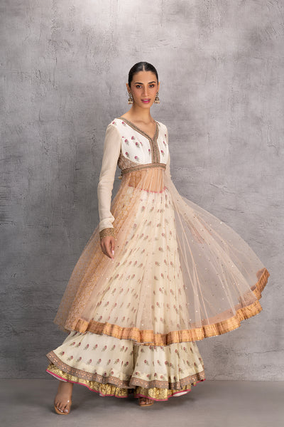 BLUSH NET PRINTED & EMBROIDERED ANARKALI SET (3 PCS)