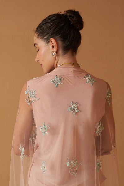 PEACH & MINT SHADED EMBROIDERED CAPE ( SE-07/JKT)