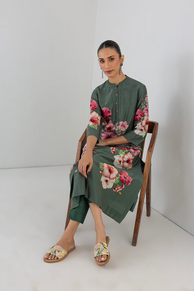 EUCALYPTUS SILK CHANDERI HIBISCUS PRINTED TUNIC (1 PC)