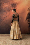 GOLD SILK TISSUE PRINTED & EMB. LEHENGA SET (EVO-07) (4 PCS)