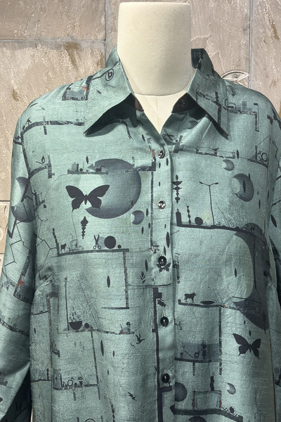 GREEN DUPION PRINTED TUNIC ( AJPC-17B) (1 PC)