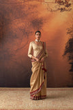 GOLD TISSUE SAREE WITH RED BORDER & UNSTITCHED BLOUSE (2 PCS)
