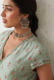 AQUA DUPION PRINTED & EMB. ANARKALI SET (2 PCS)