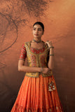 ORANGE & YELLOW TISSUE BROCADE EMB. LEHENGA SET (MH-01C) ( 5 PCS)