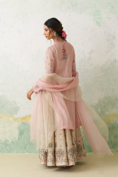 TOOSH & SOFT PINK DUPION PTD. WITH HAND KASHMIRI EMB. LEHENGA SET (4 PCS)