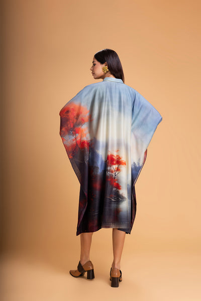 BLUES CHANDERI PRINTED KAFTAAN (1 PC)