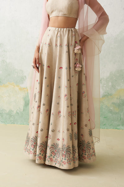 TOOSH & SOFT PINK DUPION PTD. WITH HAND KASHMIRI EMB. LEHENGA SET (4 PCS)