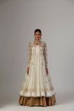 IVORY CHIFFON ANARKALI PAIRED WITH TULLE NET JACKET & COPPER LAME SKIRT( TL-89B, TL-135)