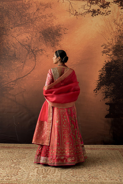 HOT PINK TISSUE MULTIKALI EMB. LEHENGA SET (EVO-09) (3 PCS)