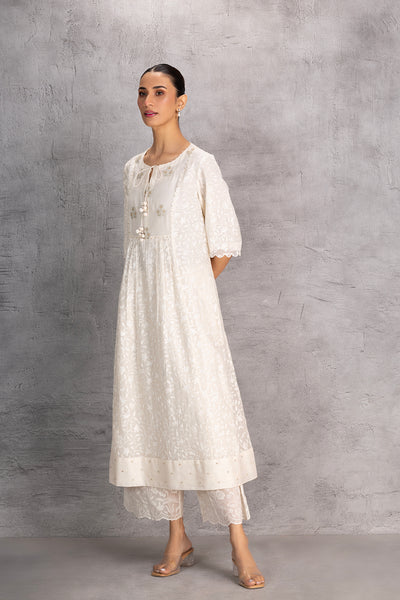 IVORY CHANDERI CHIKANKARI TUNIC (1 PC)