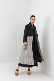 IVORY & BLACK TEXTURED WOOLEN LONG TRENCH COAT (1 PC)