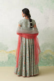AQUA DUPION PRINTED & EMB. ANARKALI SET (2 PCS)