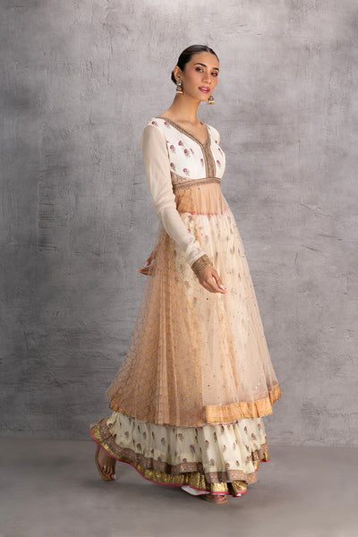 BLUSH NET PRINTED & EMBROIDERED ANARKALI SET (3 PCS)