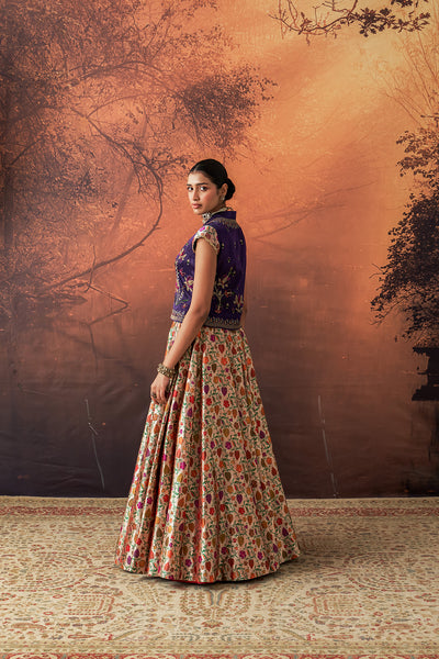 MULTICOLOUR KIMKHWA BORCADE EMB. LEHENGA SET(EVO-05) (5 PCS)