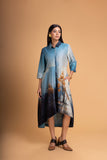 SHADES OF BLUE SILK CHANDERI PRINTED TUNIC (1 PC)