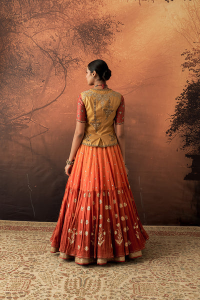 ORANGE & YELLOW TISSUE BROCADE EMB. LEHENGA SET (MH-01C) ( 5 PCS)