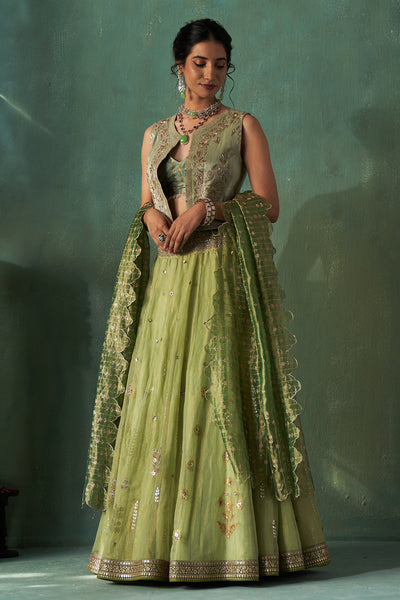 MINT TISSUE EMBROIDERED LEHENGA SET (4 PCS)