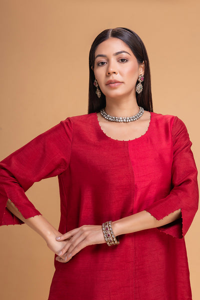 RED DUPION EMB. KURTA SET (2 PCS)