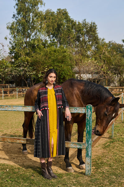 BLACK HANDWOVEN COTTON LONG JACKET (1 PC)