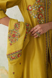 LIME GREEN CHANDERI EMB. KASHMIRA KURTA SET (3 PCS)