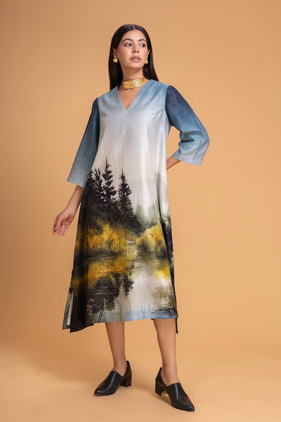 BLUES CHANDERI PRINTED DRESS (1 PC)