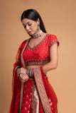 RED BROCADE LEHENGA SET (3 PCS)