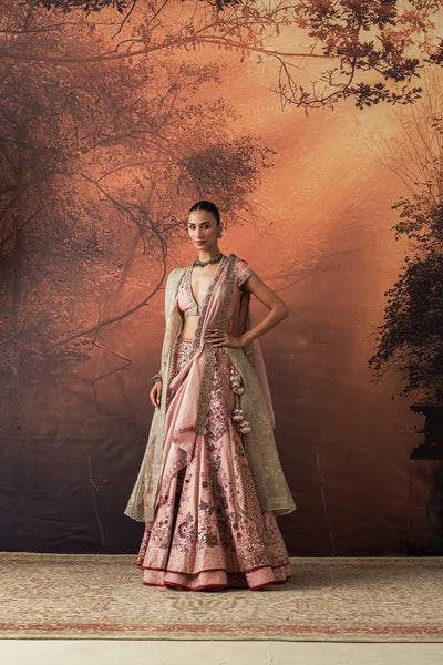 OLD ROSE EMB. MULTIKALI LEHENGA SET (EVO-10) (2 PCS)