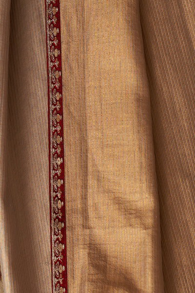 GOLD TISSUE SAREE WITH RED BORDER & UNSTITCHED BLOUSE (2 PCS)