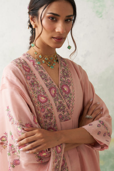 SOFT PINK CHANDERI EMB. KASHMIRA KURTA SET (3 PCS)