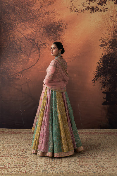 PINK & AQUA TISSUE EMB. LEHENGA SET(FB-05A) (4 PCS)