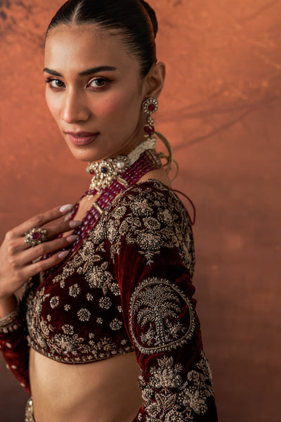 GOLD SILK TISSUE PRINTED & EMB. LEHENGA SET (EVO-07) (4 PCS)