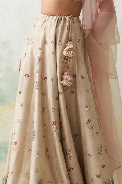 TOOSH & SOFT PINK DUPION PTD. WITH HAND KASHMIRI EMB. LEHENGA SET (4 PCS)
