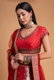 RED BROCADE LEHENGA SET (3 PCS)