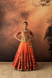 ORANGE & YELLOW TISSUE BROCADE EMB. LEHENGA SET (MH-01C) ( 5 PCS)