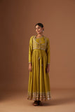 OLIVE TISSUE ANARKALI PAIRED WITH CHURIDAAR AND DUPATTA ( LS-16A)