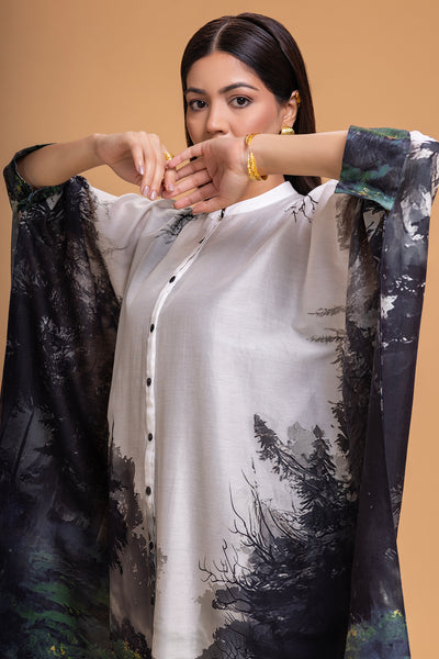 BLACK & WHITE CHANDERI PRINTED KAFTAAN (1 PC)